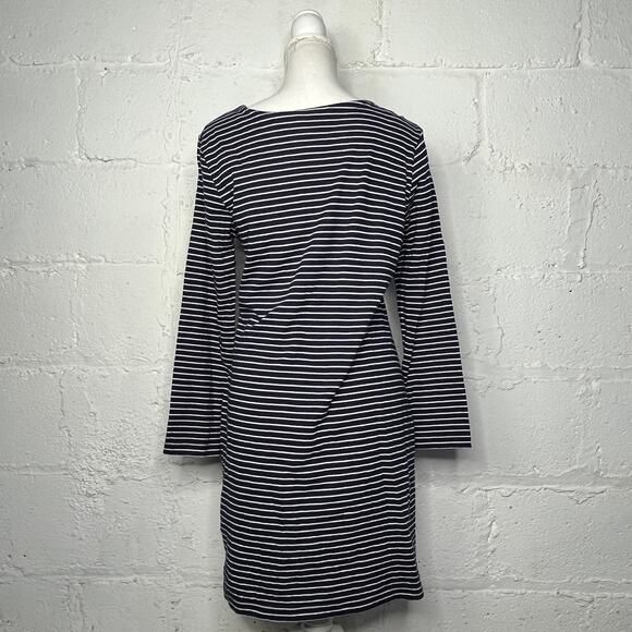STS Sail to Sable Women's White Navy Striped T-Shirt Dress Patch Pockets Small - Picture 2 of 6